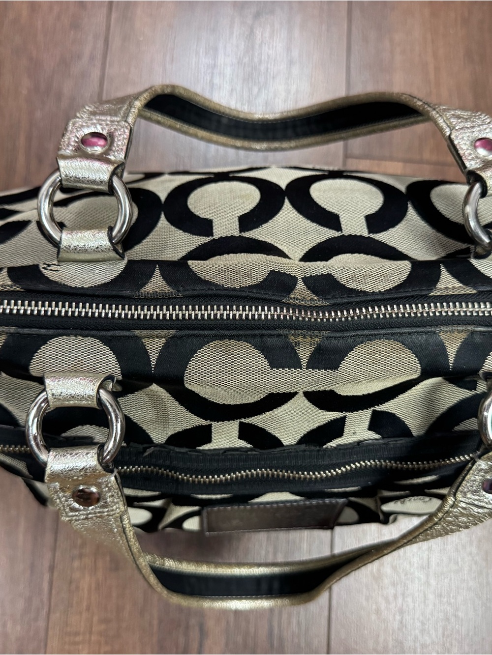 Coach Poppy Op Art Glam Tote 15331 Black White Silver Metallic Y2K - Picture 14 of 16